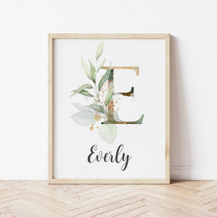 E Letter Monogram Grünpflanzen Kinderzimmer Namens Poster