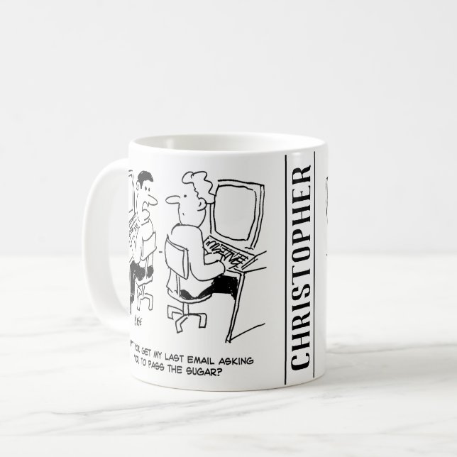 E-Mails des Computerbetreibers, die Zucker anforde Kaffeetasse (Vorderseite Links)