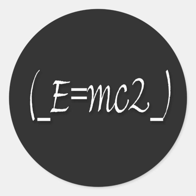 (_E=mc2_) Runder Aufkleber (Vorderseite)