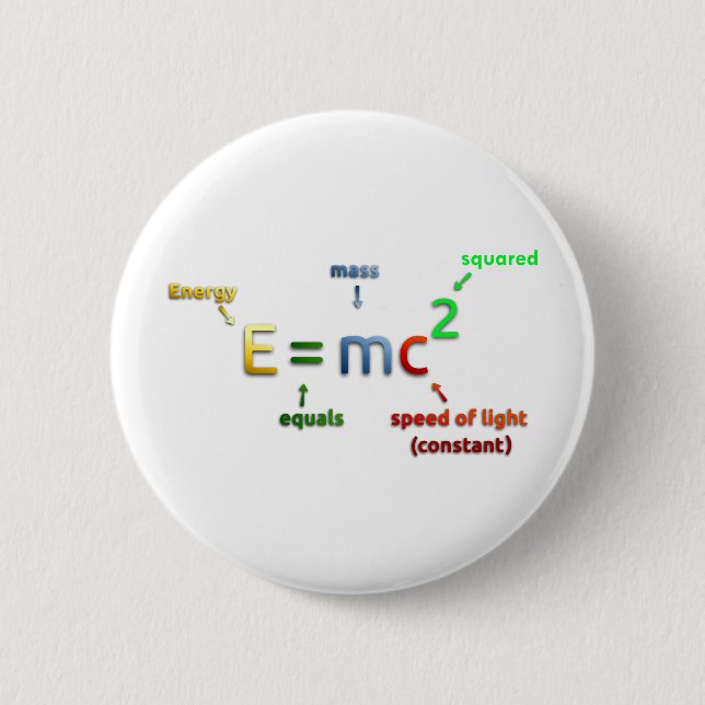E = MC^2. E entspricht Lux quadriert Button (Vorderseite)