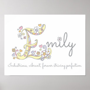 E monogram art Emily Girls nom signifiant affiche