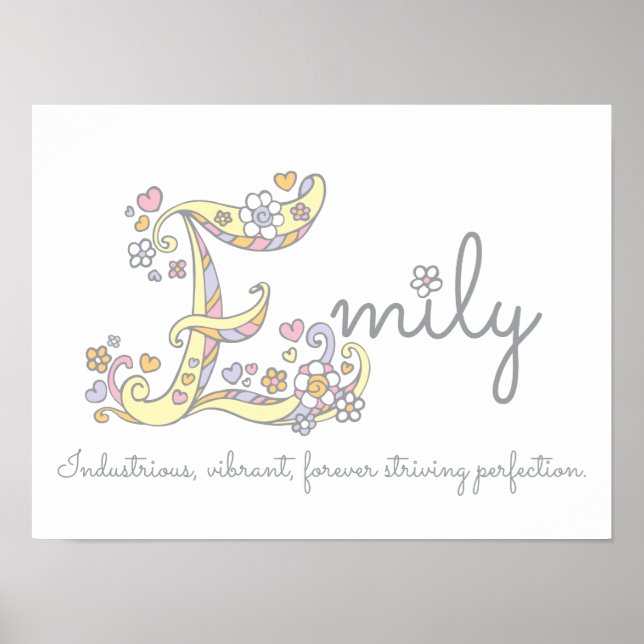 E monogram art Emily Girls nom signifiant affiche (Devant)