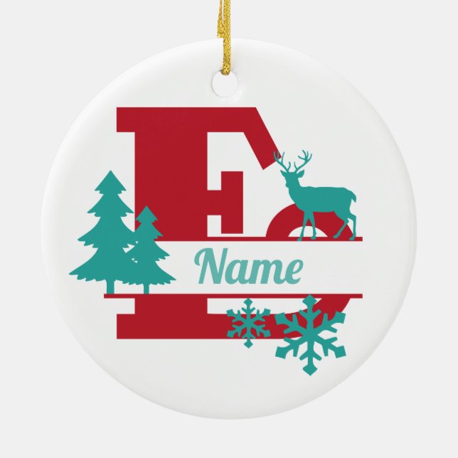 E Monogram Initial Christmas Holiday Tree Ornament (Hinten)
