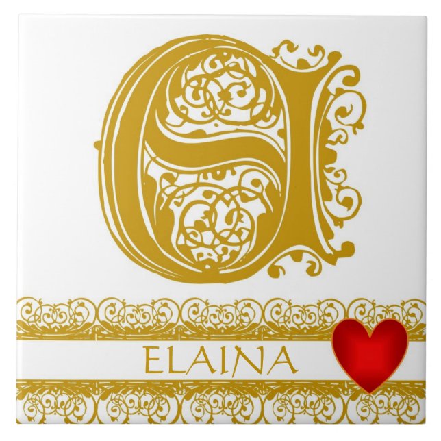 E Monogram Name Gold Spitzen Red Heft Template Til Fliese (Vorderseite)