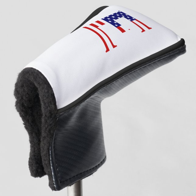 E Monogram überlagert sich auf US Flag Pccn Golf Headcover (3/4 Vorderseite)
