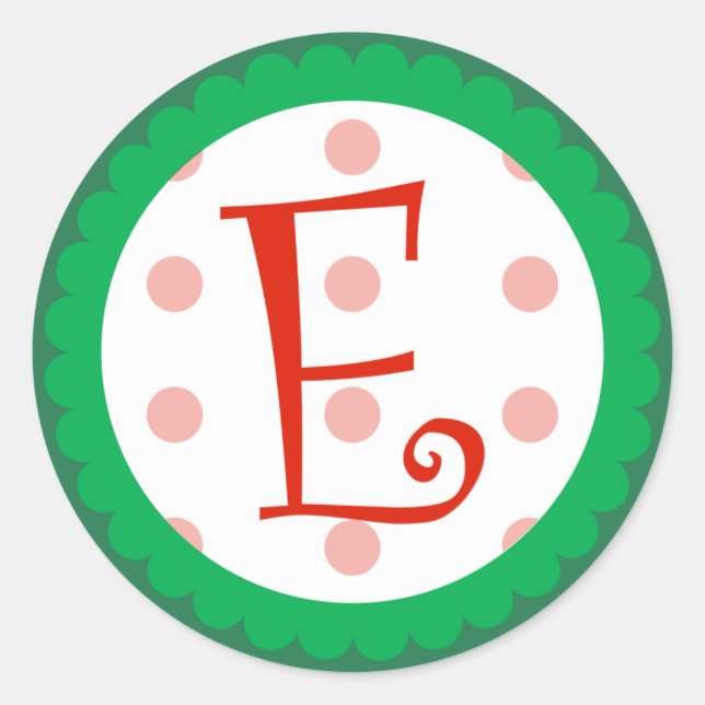 E Monogram (Whimsical Christmas) Runder Aufkleber (Vorderseite)