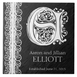 E Monogram "White Lace on Black" Hochzeitszange Fliese
