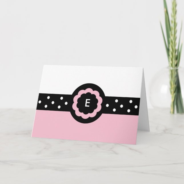 E: Monogramm E Dotter Rosa und Weiße Karte (Vorderseite)