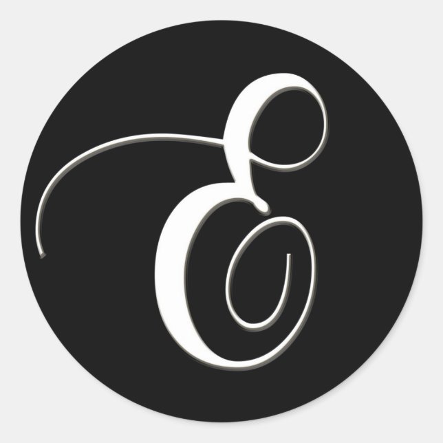 E monogramm - elegantes Schwarzweiß Runder Aufkleber (Vorderseite)