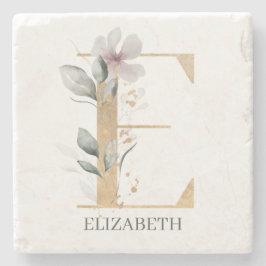 E Monogramm Floral Personalisiert Steinuntersetzer