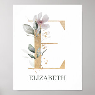 E Monogramm florales Personalisiertes Poster