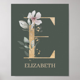 E Monogramm florales Personalisiertes Poster
