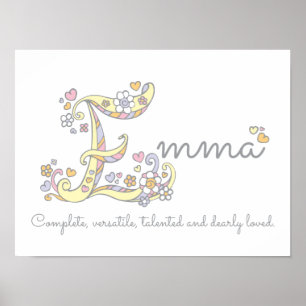 E monogramme art Emma Girls nom signifiant affiche