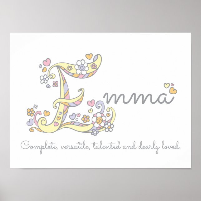 E monogramme art Emma Girls nom signifiant affiche (Devant)