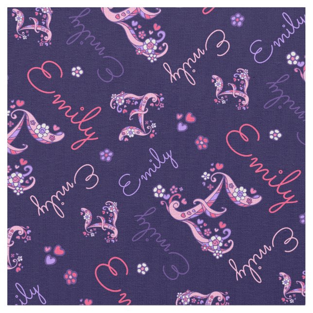 E monogramme et nom personnalisé tissu Emily (Fermer)