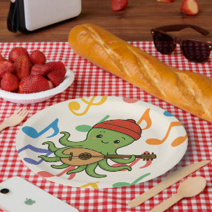 e: Niedlicher grüner Oktopus mit Red Hat Oud spiel Pappteller