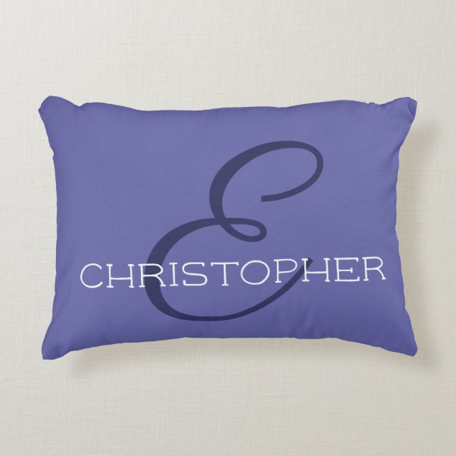 E Personalisiert Name Blue Trendy Dekokissen (Vorderseite)