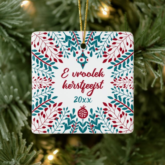 E vroolek kerstfeejst, West Flemish Merry Xmas Keramikornament (Baum)