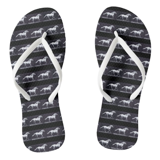 EADWEARD MUYBRIDGE: Weißes Pferdetrottenzapfen Flip Flops (Fußbett)