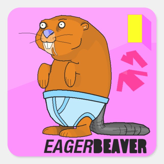 Eager Beaver Quadratischer Aufkleber (Vorderseite)