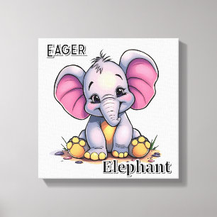 Eager Elephant   Niedlicher Cartoon Kids Kinderzim Leinwanddruck