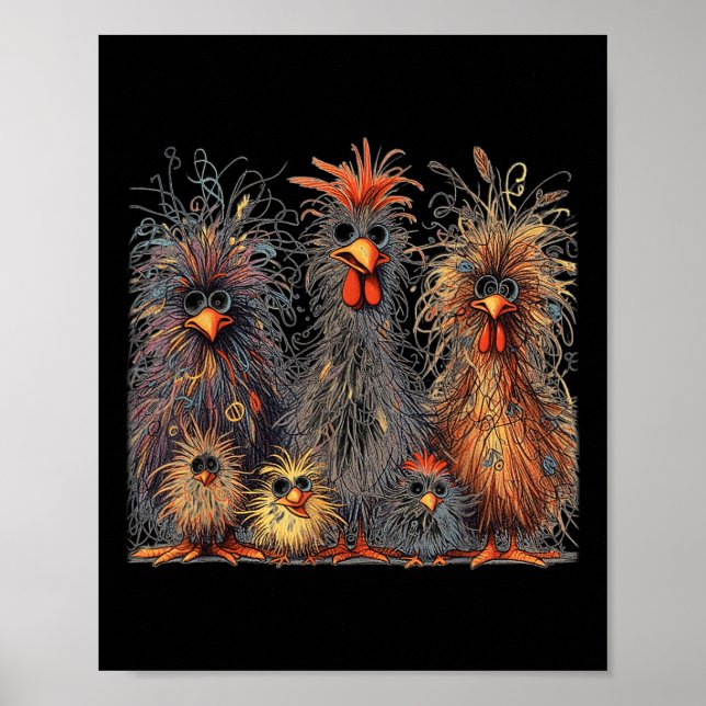 Eagerlys farbenfrohe Funny Funny Chicken Art Poster (Vorne)