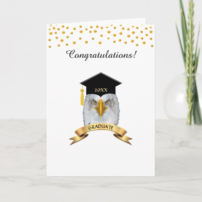Eagle Abschluss gratulieren zu golden & weiß Karte (Vorderseite)