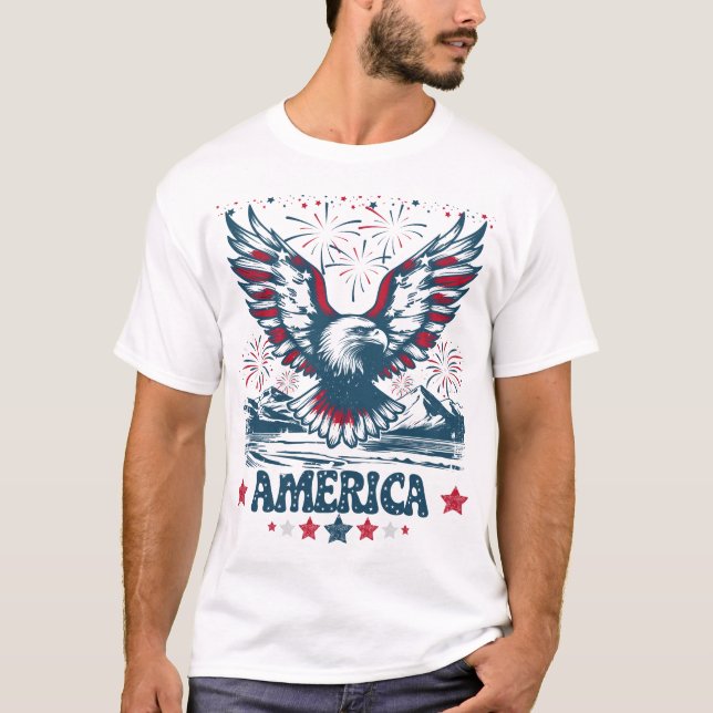 Eagle American Flag Fireworks T-Shirt (Vorderseite)