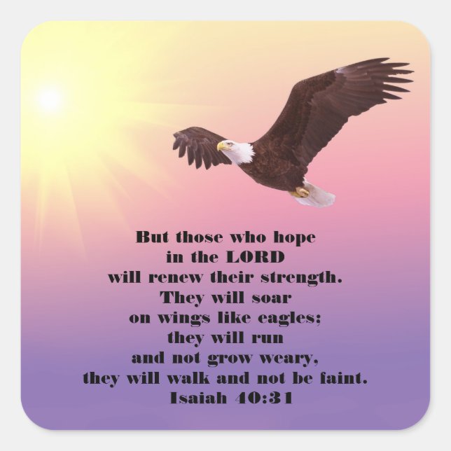 Eagle Bible Verse Hoffnung und Kraft Quadratischer Aufkleber (Vorderseite)