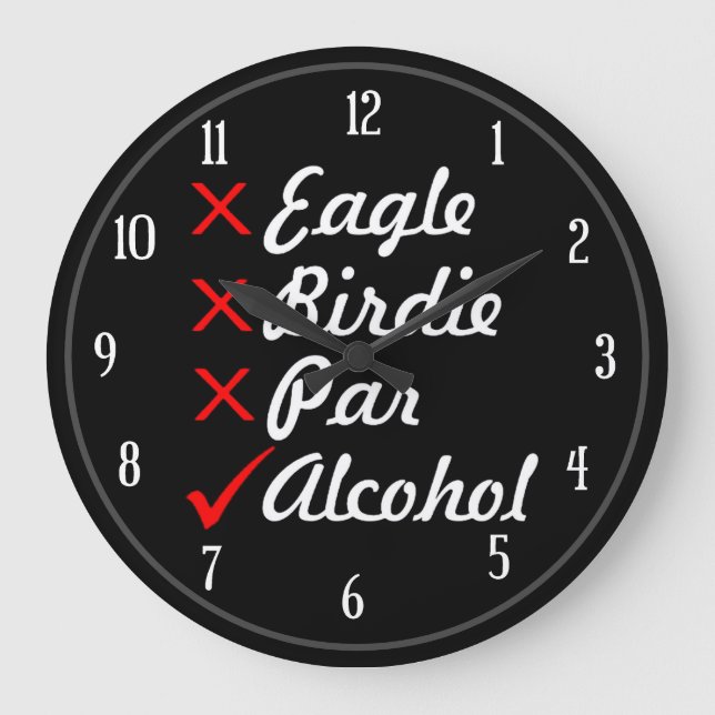 Eagle Birdie Par Alcohol Spaß Große Wanduhr (Vorderseite)
