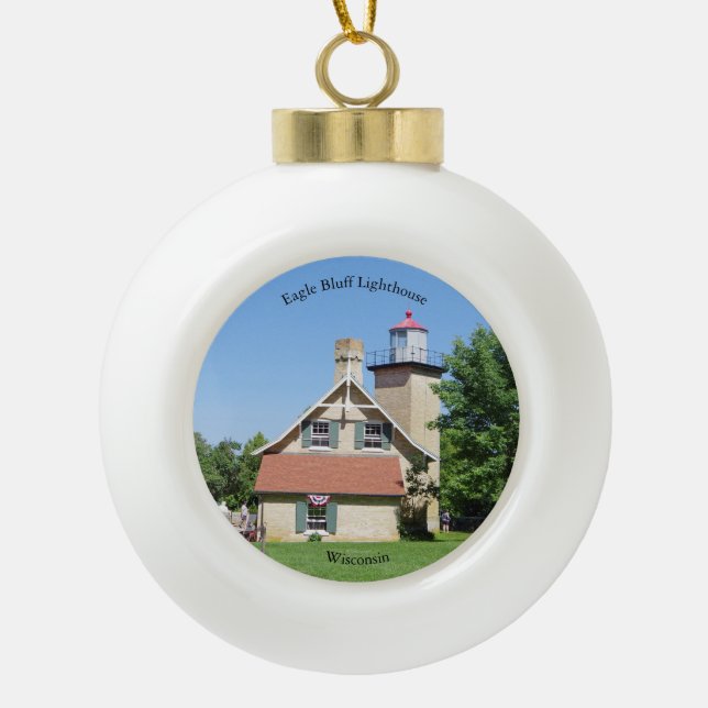 Eagle Bluff Lighthouse Keramik Kugel-Ornament (Vorderseite)