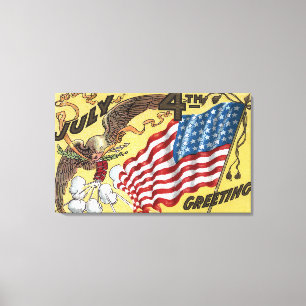 Eagle-Emblem, das Feuerwerke, Flagge hält Leinwanddruck