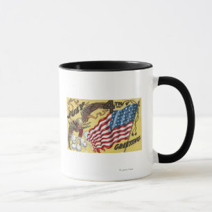 Eagle Emblem Holding Fireworks, Flag Tasse