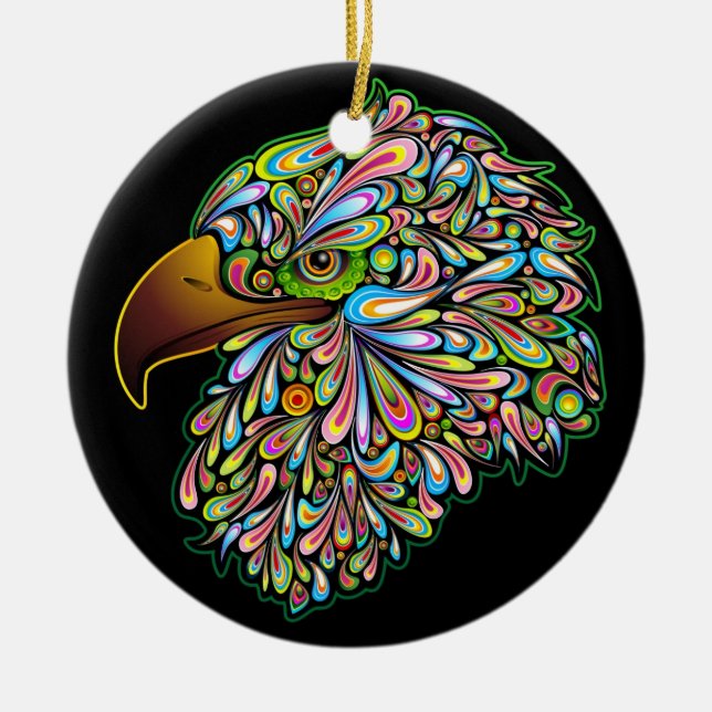Eagle-Falke-psychedelische Entwurfs-Verzierung Keramikornament (Vorne)
