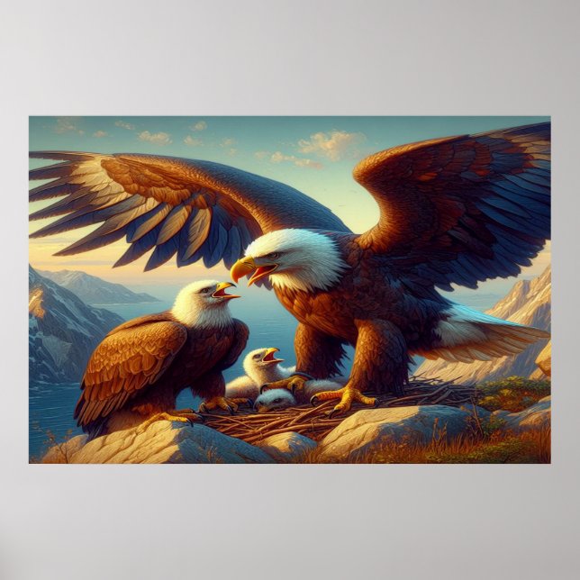 Eagle Familie nistet auf einer Klippe während 36x2 Poster (Vorne)