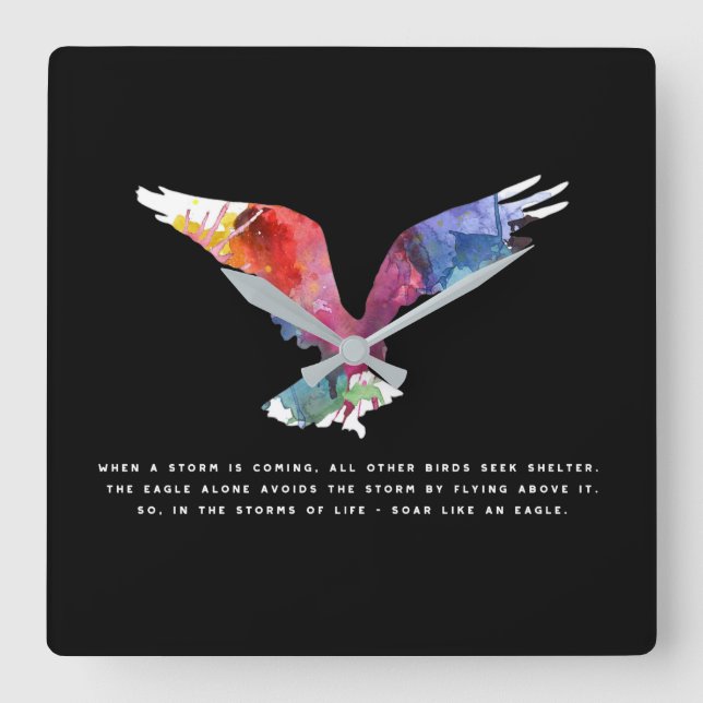 Eagle Flying Inspiration Motivierend Zitatkunst Quadratische Wanduhr (Vorderseite)