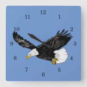 Eagle Flying Wall Clock Custom Colors - Blue Quadratische Wanduhr