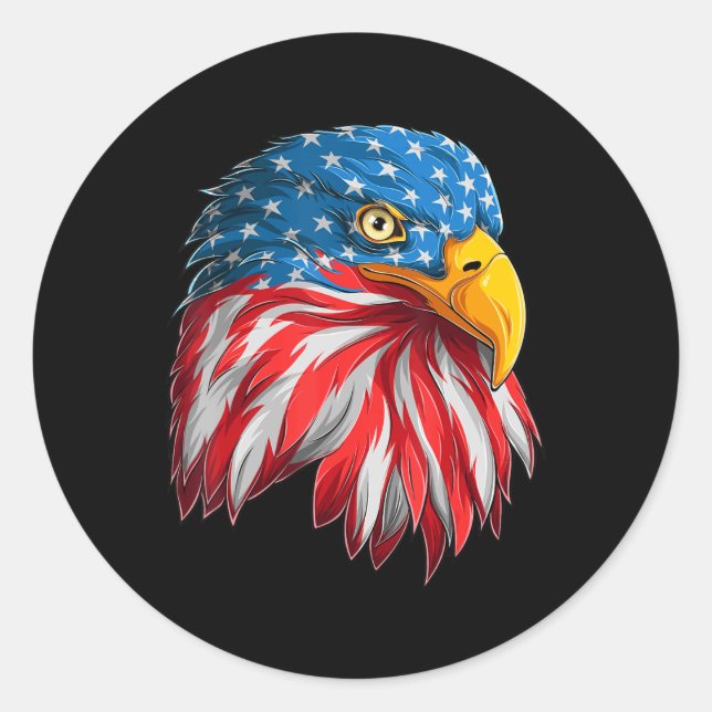 Eagle Head American Flag Patriotic 4. Juli Runder Aufkleber (Vorderseite)
