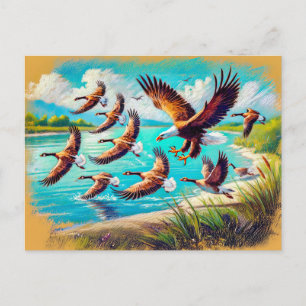 Eagle Jagd Wilde Gänse am See Pastel Chalk Postkarte