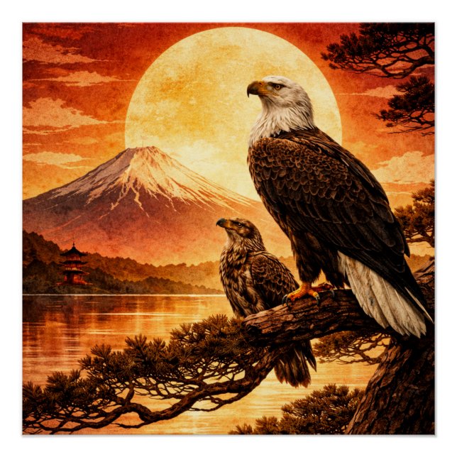 Eagle Japanese Landscape pastor Poster (Vorderseite)
