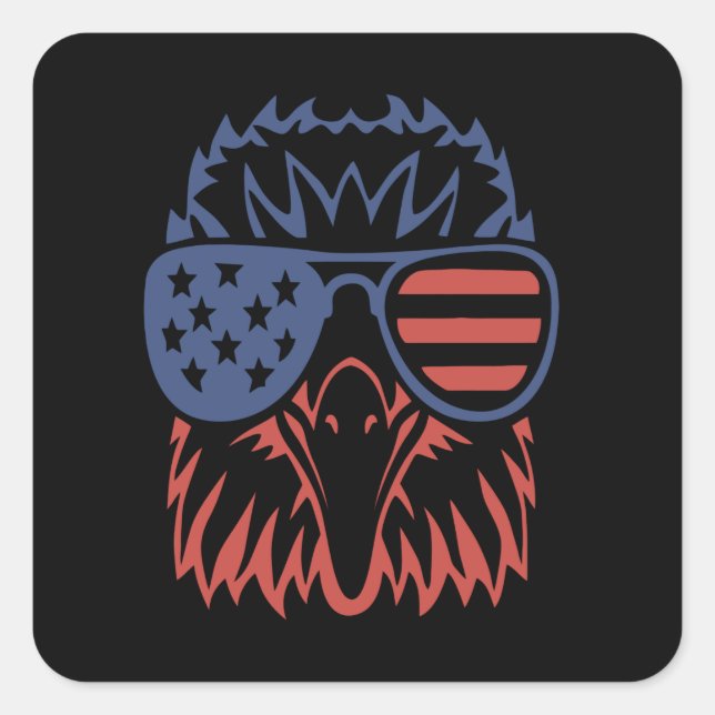 Eagle Lover Gift| Adler American Flag Independence Quadratischer Aufkleber (Vorderseite)