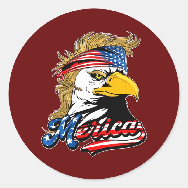 Eagle Mullet 4. Juli USA Fahne Merica Runder Aufkleber (Vorderseite)