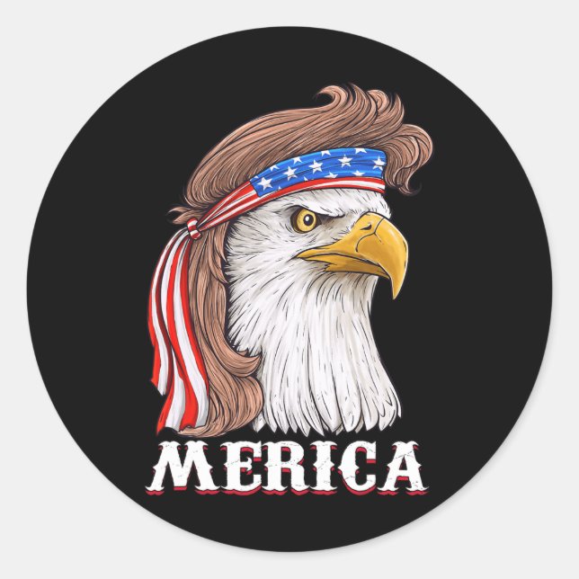 Eagle Mullet 4. Juli USA Fahne Merica Runder Aufkleber (Vorderseite)