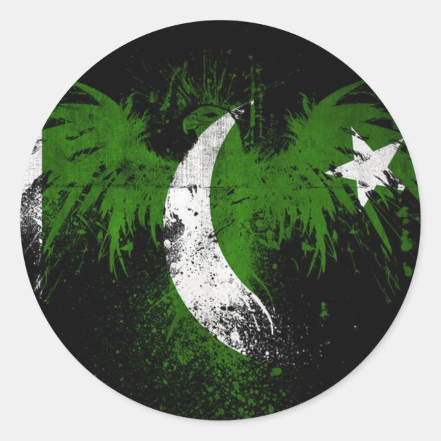 eagle-on-pakistani-flag-wallpaper-hd-wallpap runder aufkleber (Vorderseite)