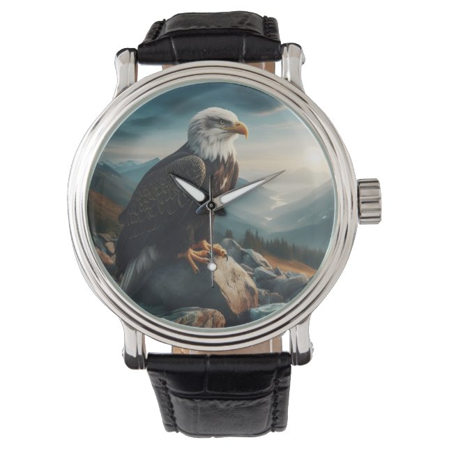 Eagle Perched on Rocky Terrain Armbanduhr (Vorderseite)