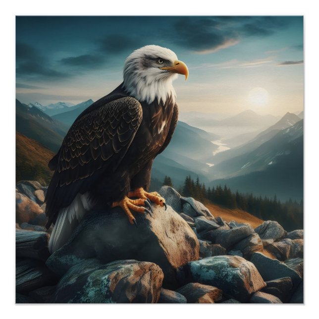 Eagle Perched on Rocky Terrain Poster (Vorderseite)