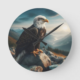 Eagle Perched on Rocky Terrain Runde Wanduhr