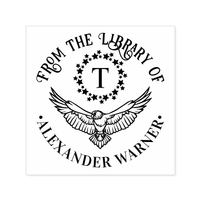 Eagle Single Initial Star Wreath Library Book Name Permastempel (Design)