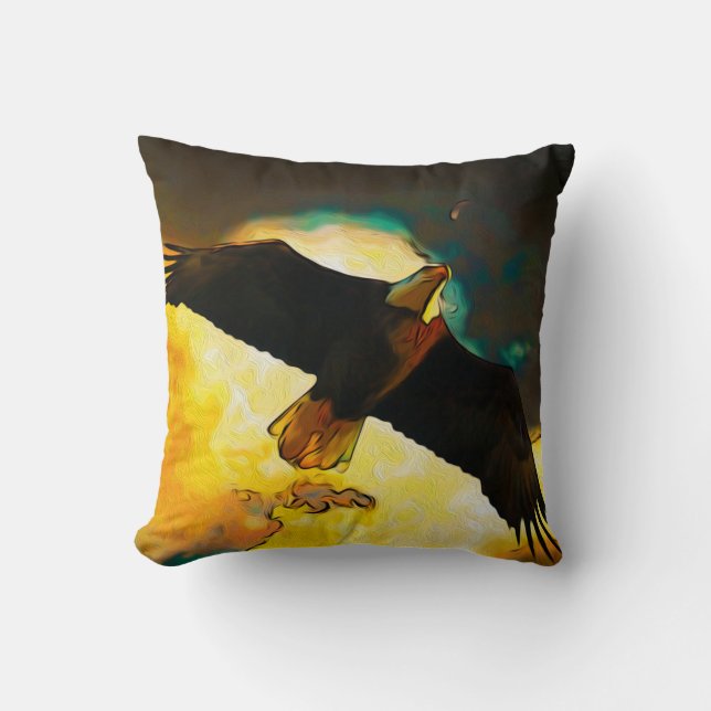 Eagle Storm - Fliegender Adler Fantasy Art Kissen (Vorderseite)