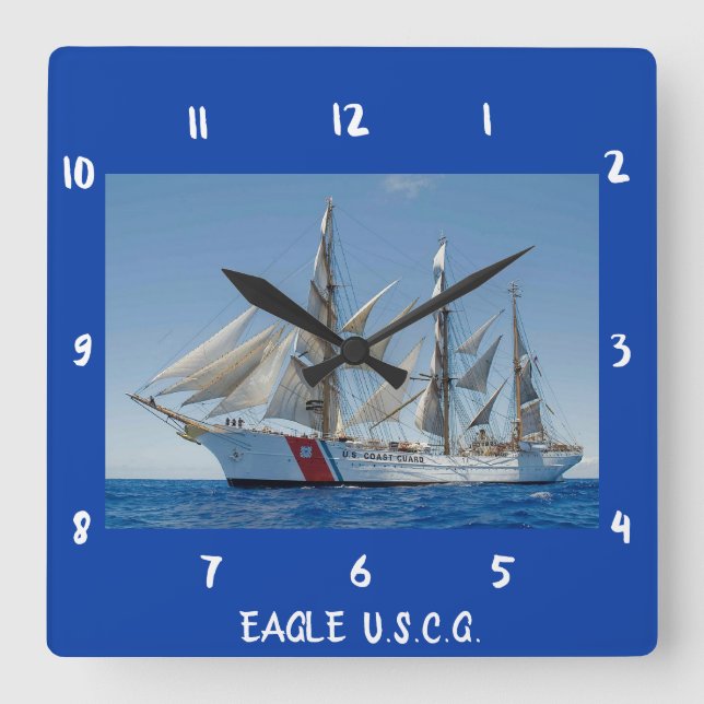 Eagle Tall Ship Wall Clock Quadratische Wanduhr (Vorderseite)